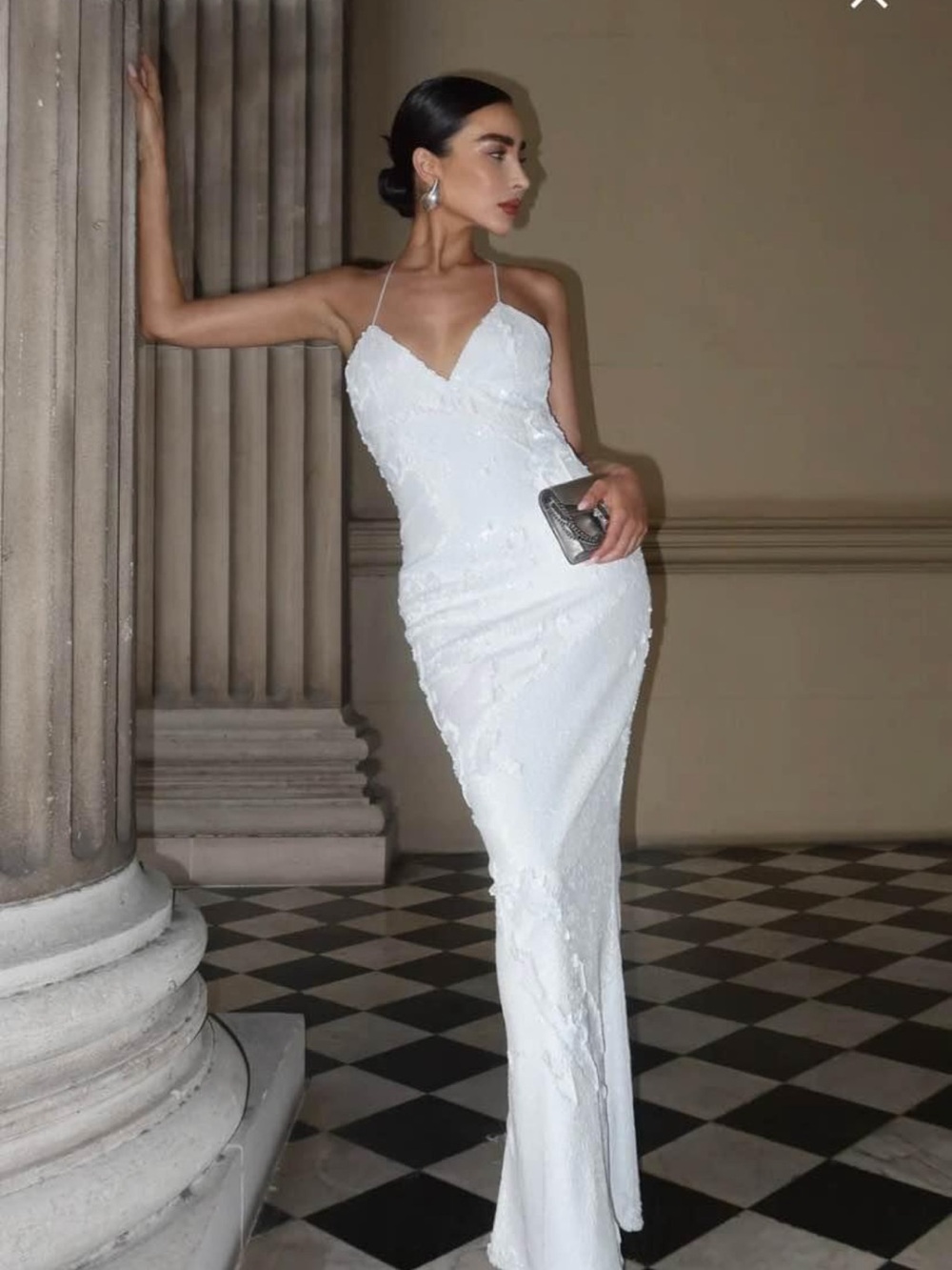 Meshki White Spaghetti-Strap Sequin Dress
